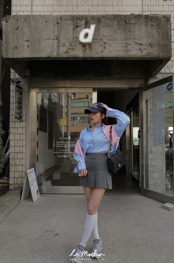 條紋寬鬆側開衩短版襯衫